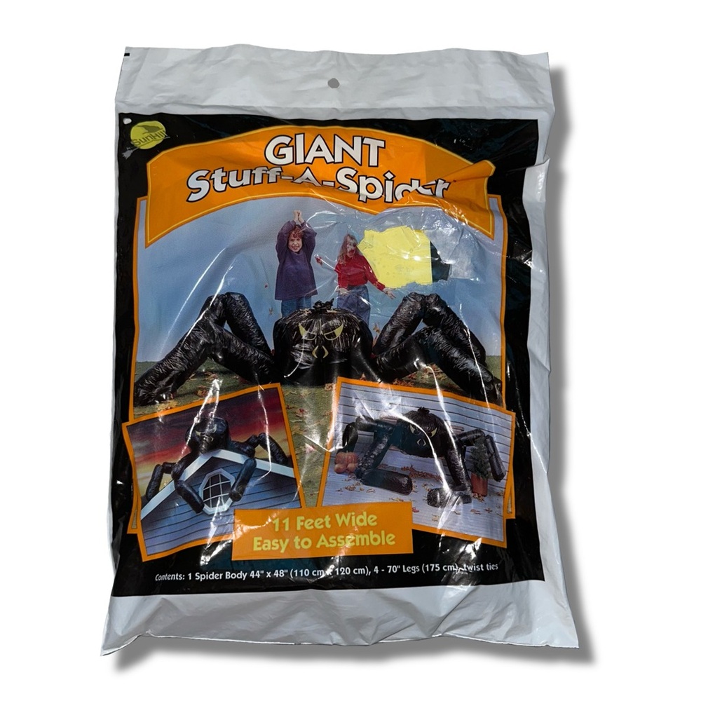 Vintage Giant Stuff-A-Spider Inflatable Halloween Decoration - Black & Orange